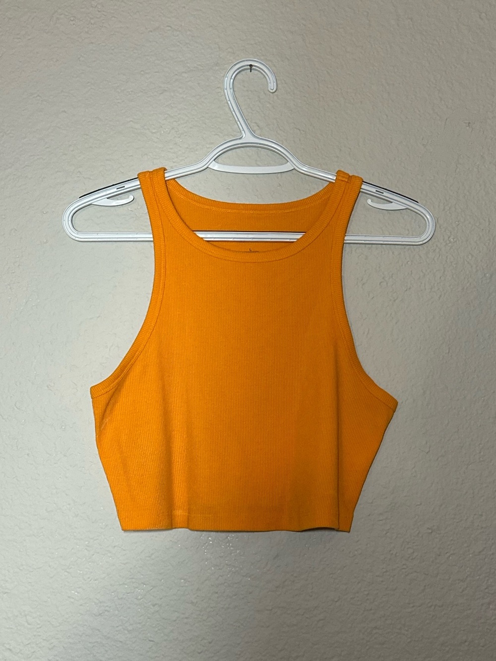 Orange Ribbed Cropped Tank Top